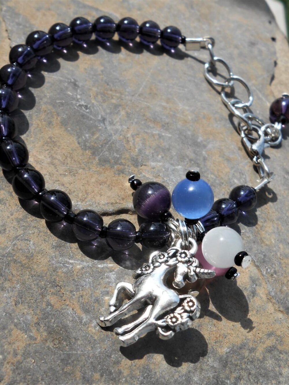 No. 4 Handmade bracelet with unicorn charm in Tibetan silver & beads